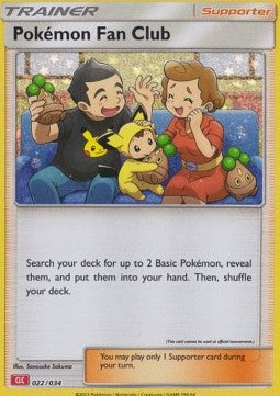Pokémon TCG Classic-trænerkort Pokémon Fan Club 022/034 fra Charizard Deck med retroillustration af glade fans og to Pokémon, samt engelske tekster.