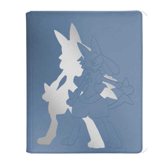 Pokémon Elite Series Lucario 9-Pocket Zippered PRO-Binder med artwork af Lucario, polstret læderlignende cover, lynlås og plads til 360 Pokémon kort.