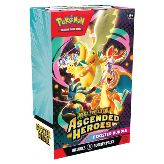 Pokémon Ascended Heroes Booster Bundle med 6 boosterpakker fra Mega Evolutions Ascended Heroes ME02.5‑serien.