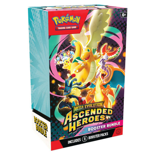 Pokémon Ascended Heroes Booster Bundle med 6 boosterpakker fra Mega Evolutions Ascended Heroes ME02.5‑serien.