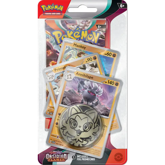 Pokémon TCG Obsidian Flames Premium Checklane Blister med Annihilape promo-kort, boosterpakke og metallic mønt