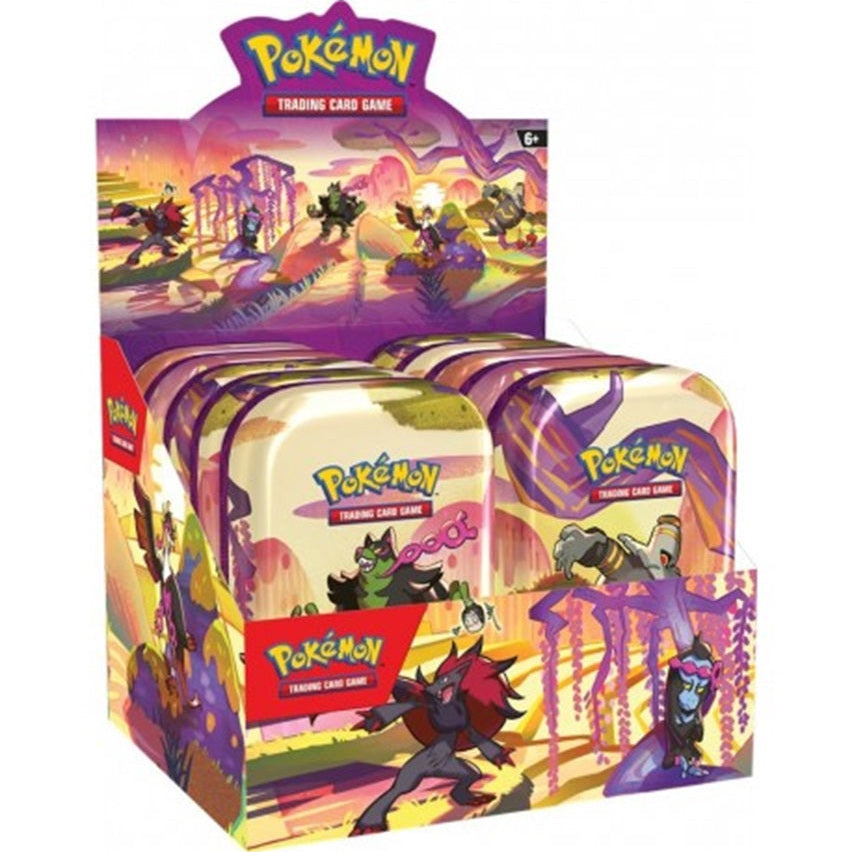 En display box med seje Shrouded Fable Mini tins