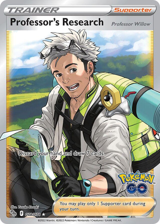 Professor’s Research (Professor Willow) er et Ultra Rare kort fra SWSH Pokemon GO serien.
Kortet har nummer 078/078.
