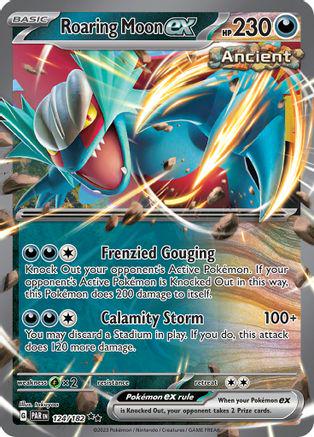 Roaring Moon ex er et Double Rare / Super Rare kort fra Pokemon SV04 Paradox Rift serien. Kortet har nummer 124/182.