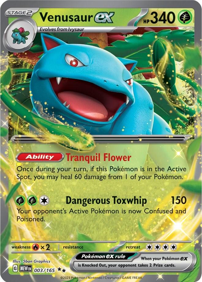 Venusaur ex er et Double Rare | Super Rare ex kort fra SV03.5 151 serien. Kortet har nummer 003/165.