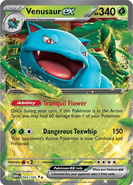 Venusaur ex er et Double Rare | Super Rare ex kort fra SV03.5 151 serien. Kortet har nummer 003/165.
