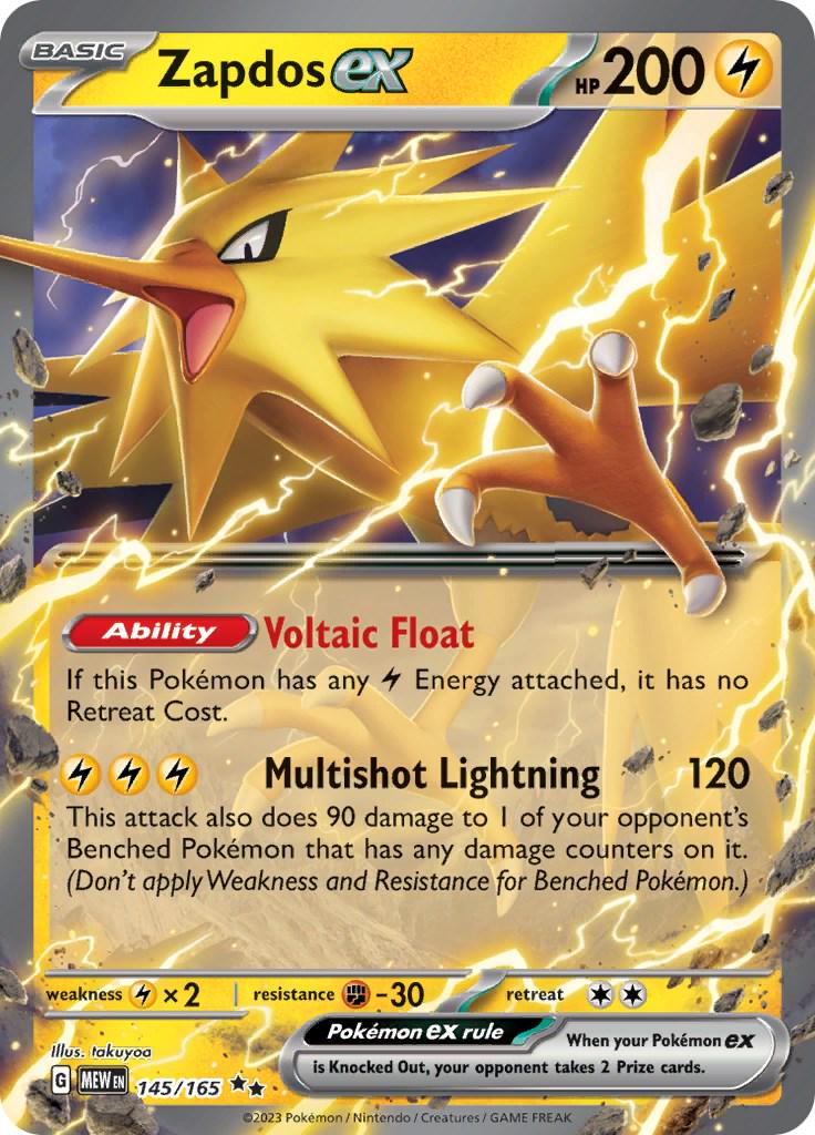 Zapdos ex er et Double Rare / Super Rare ex kort fra Pokemon SV03.5 151 serien. Kortet har nummer 145/165.